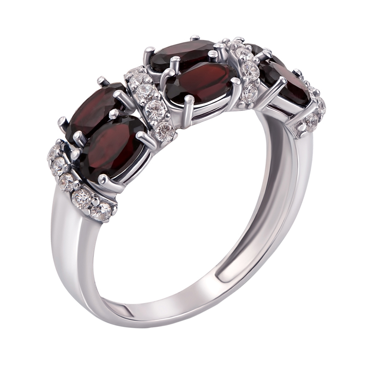 

Серебряное кольцо с гранатами и фианитами 000010796 15.5 размера