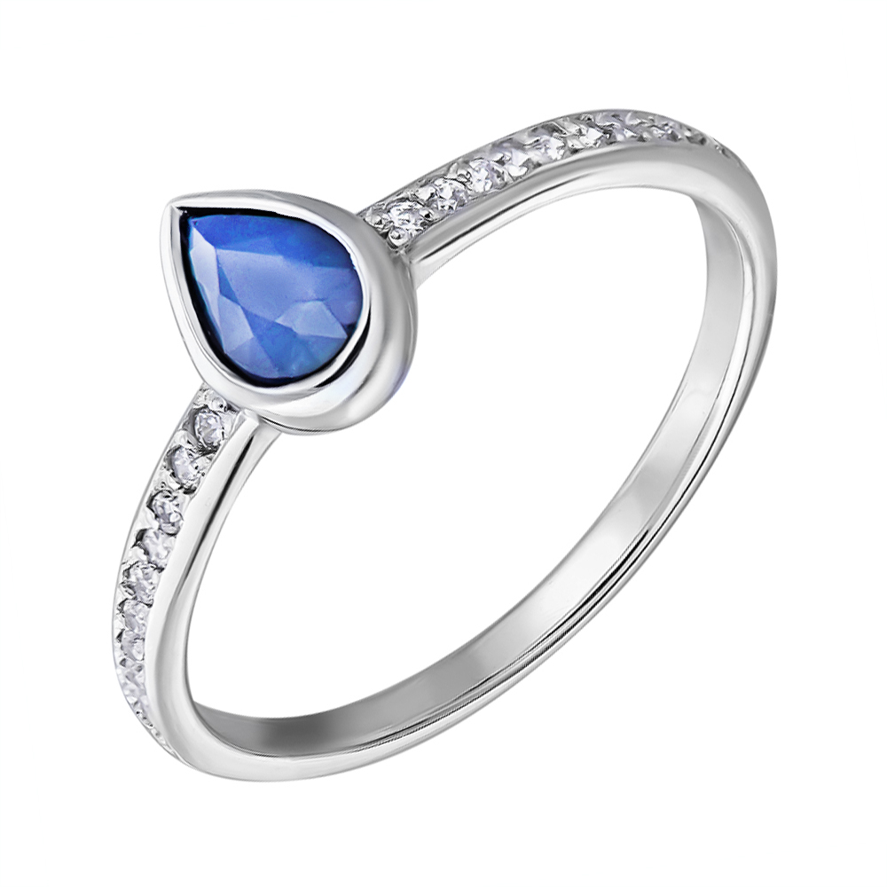 

Серебряное кольцо с голубым топазом и фианитами 000133462 16 размера