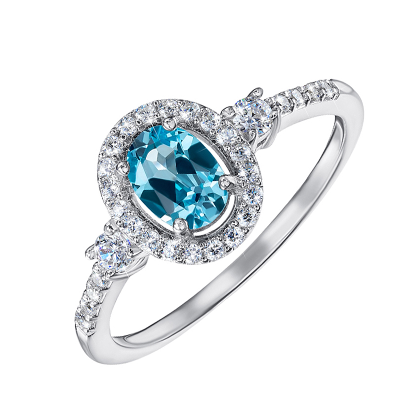 

Серебряное кольцо с голубым топазом и фианитами 000125557 17 размера