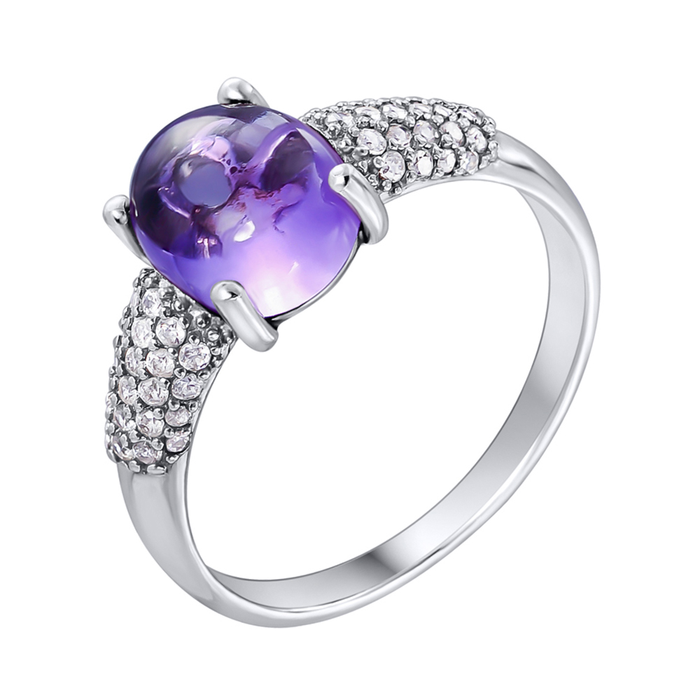 

Серебряное кольцо с аметистом и фианитами 000122586 16.5 размера
