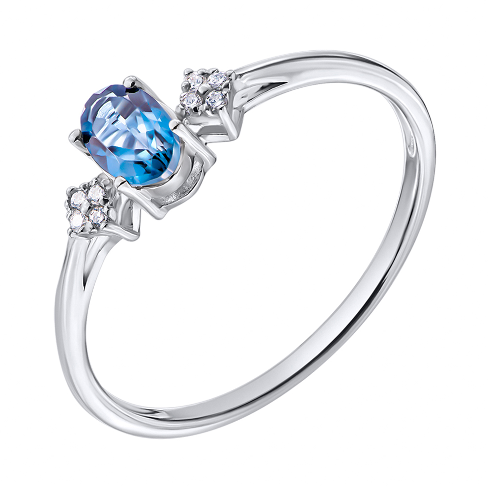 

Серебряное кольцо с голубым топазом и фианитами 000134856 16 размера