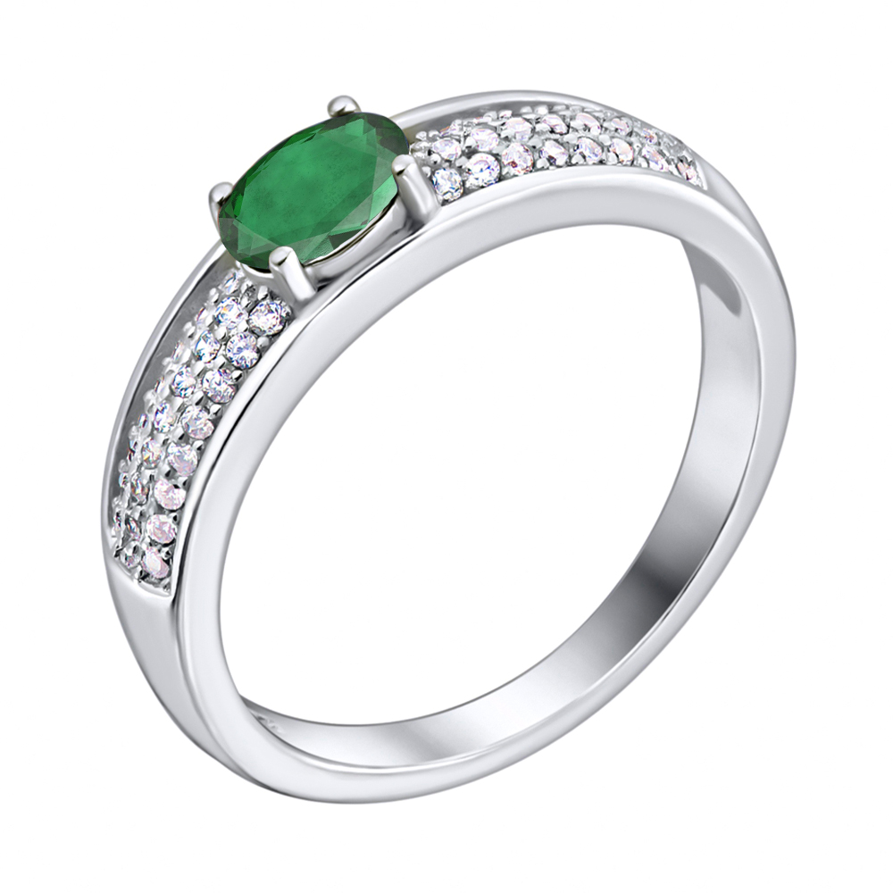 

Серебряное кольцо с изумрудом и фианитами 000133648 16.5 размера