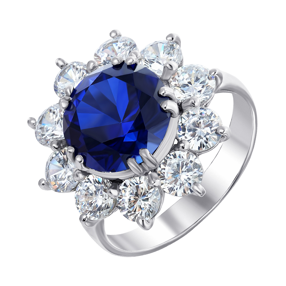 

Серебряное кольцо с гидротермальным сапфиром и фианитами 000104828 15.5 размера