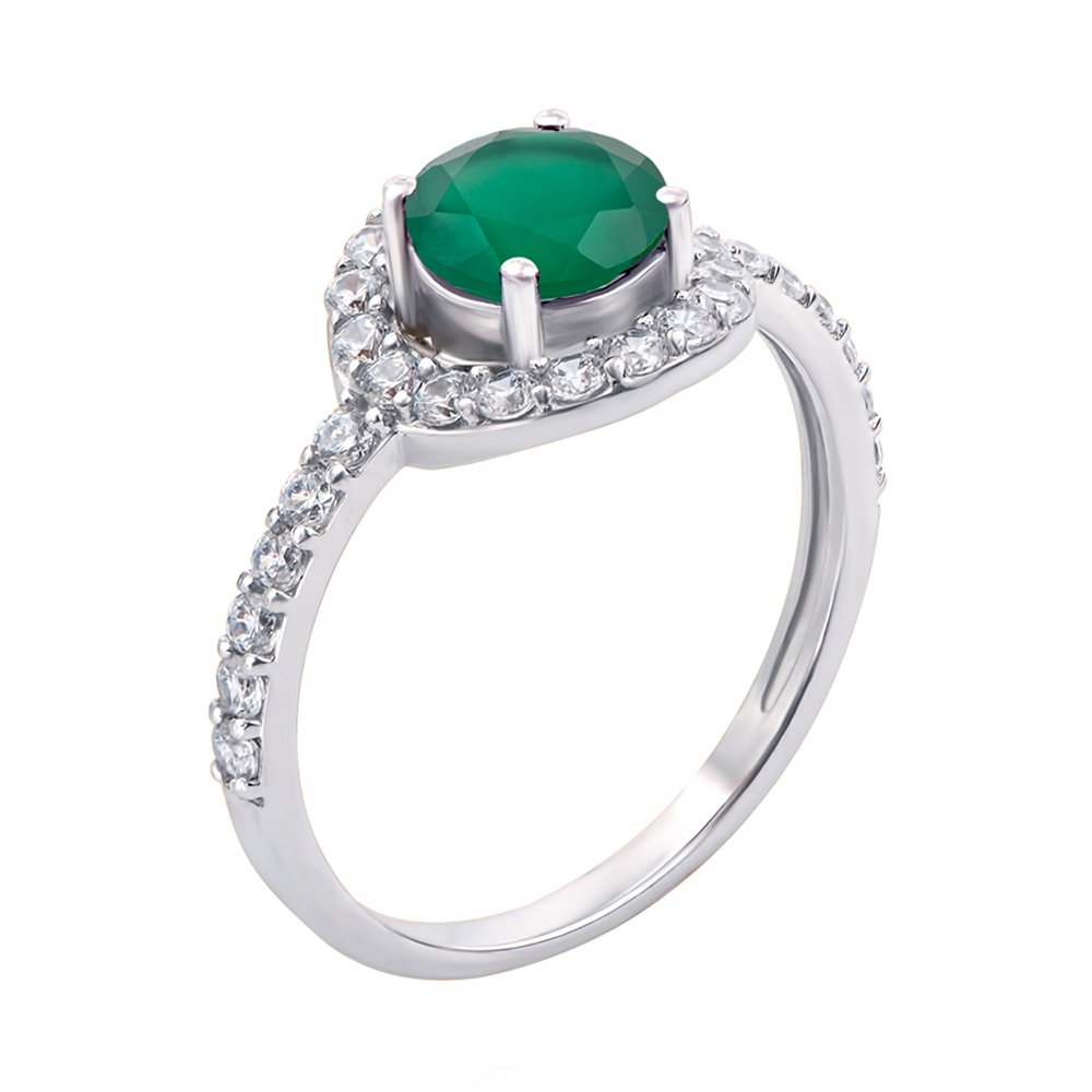 

Серебряное кольцо с зеленым агатом и фианитами 000064888 15.5 размера