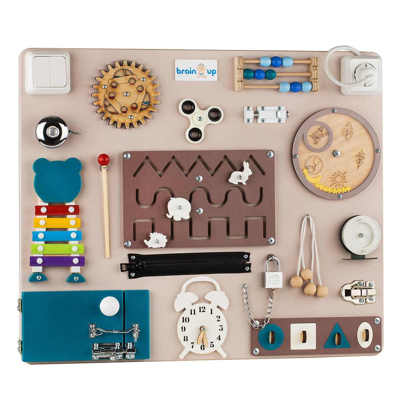 

Бизиборд BrainUp Smart Busy Board настольная развивающая игра доска из 25 деталей M50*60 см