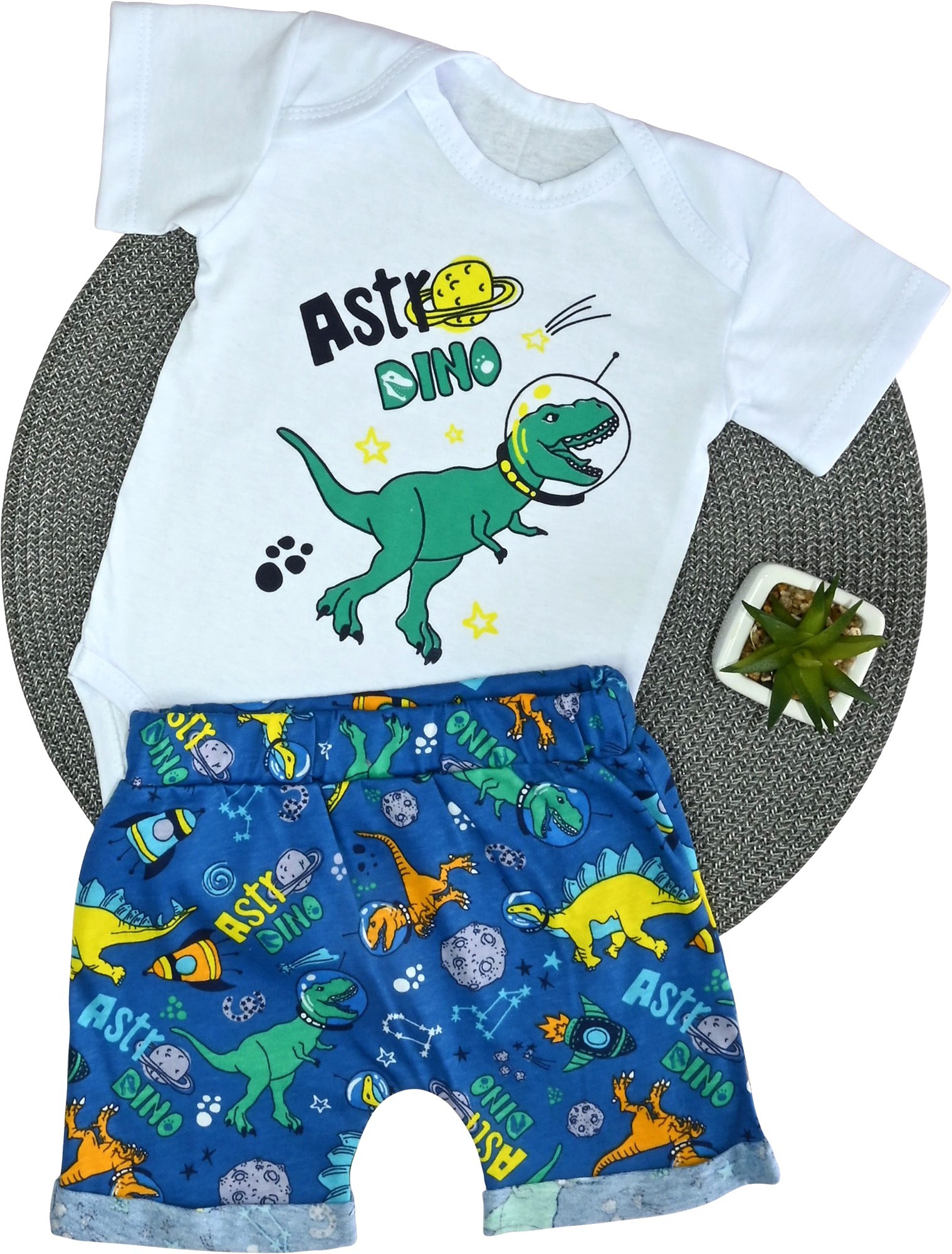 

Комплект (боди + шортики) Dexters "Astro Dino" 68 см синий