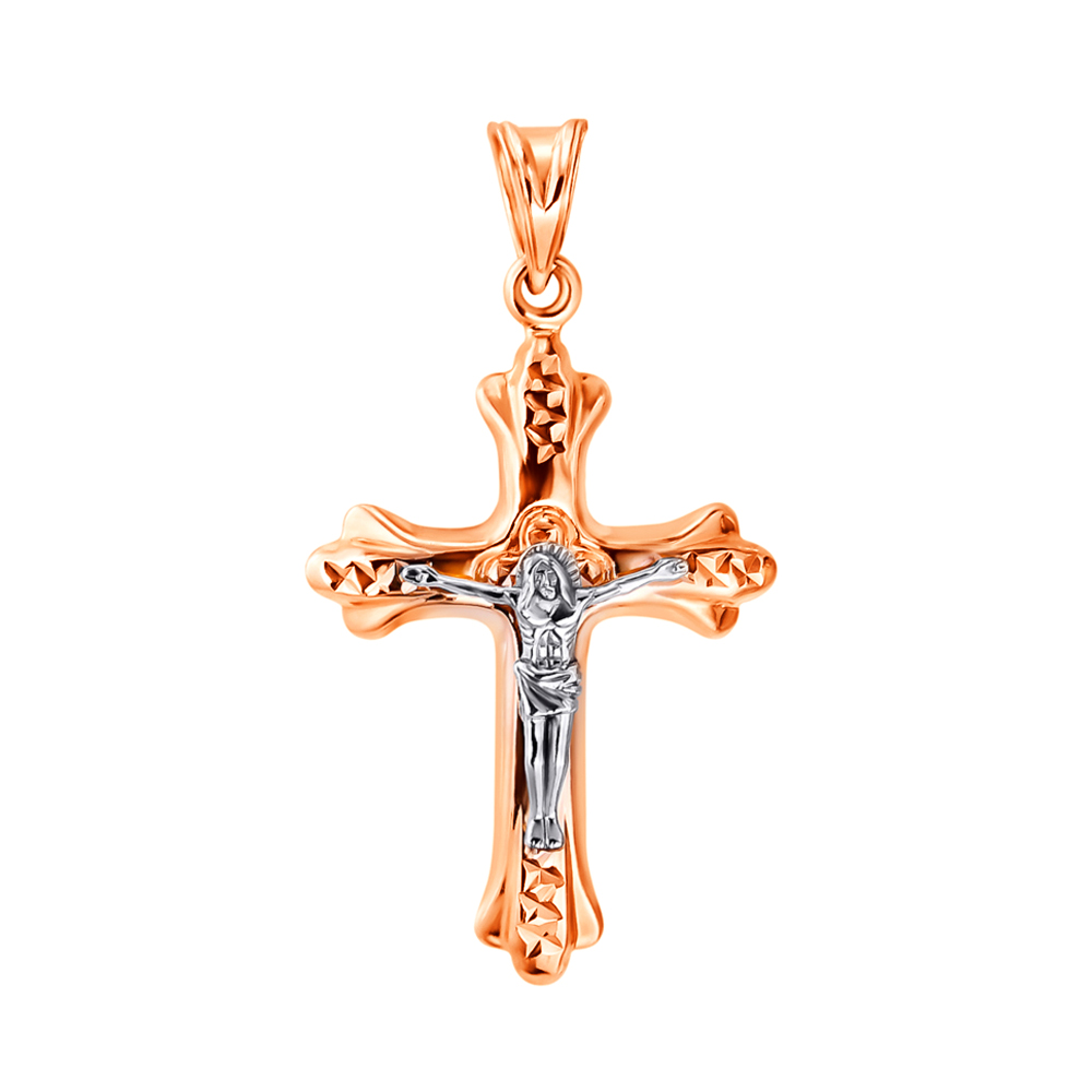 

Золотой крестик в комбинированном цвете с алмазной гранью 000133492