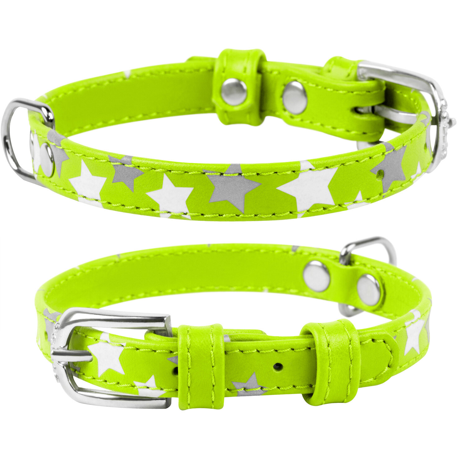

Светоотражающий ошейник для собак с узором Звёздочка салатовый GLAMOUR WAUDOG ш. 20 мм, дл. 30-39 см WAUDOG BGL-WD-2374