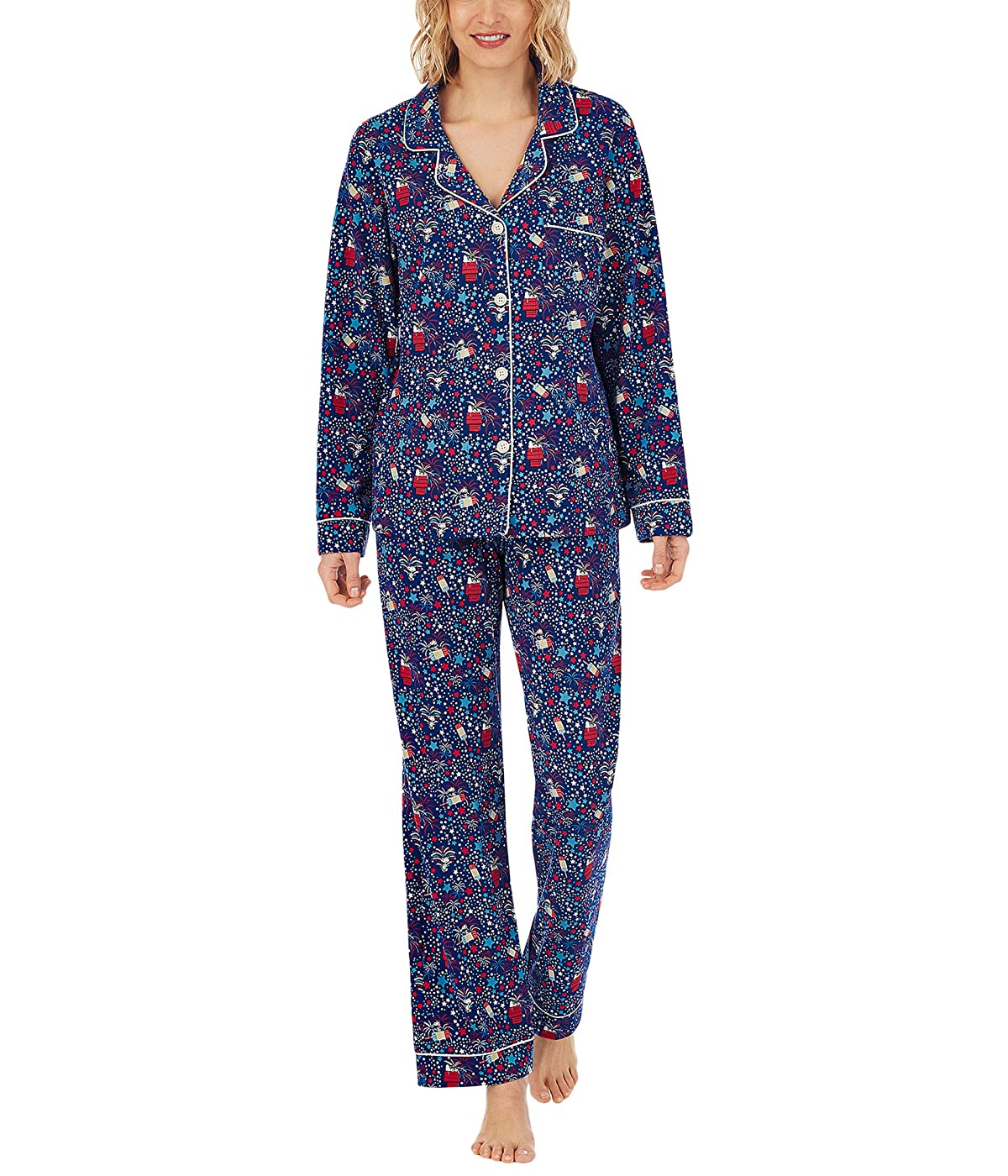 

Пижама BedHead Long Sleeve Classic Notch Collar Pajama Set (Cotton Spandex) Snoopy Americana, S (44)