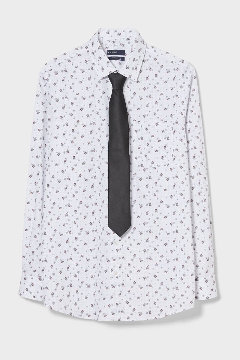 

Рубашка с галстуком C&A  белый принт 2113640, Рубашка с галстуком C&A 3XL белый принт 2113640