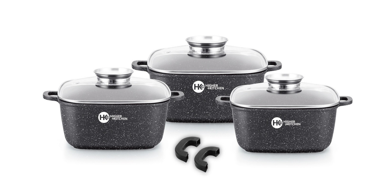 

Набор квадратных кастрюль с гранитным покрытием на 6 предметов Higher Kitchen НК-302 Black