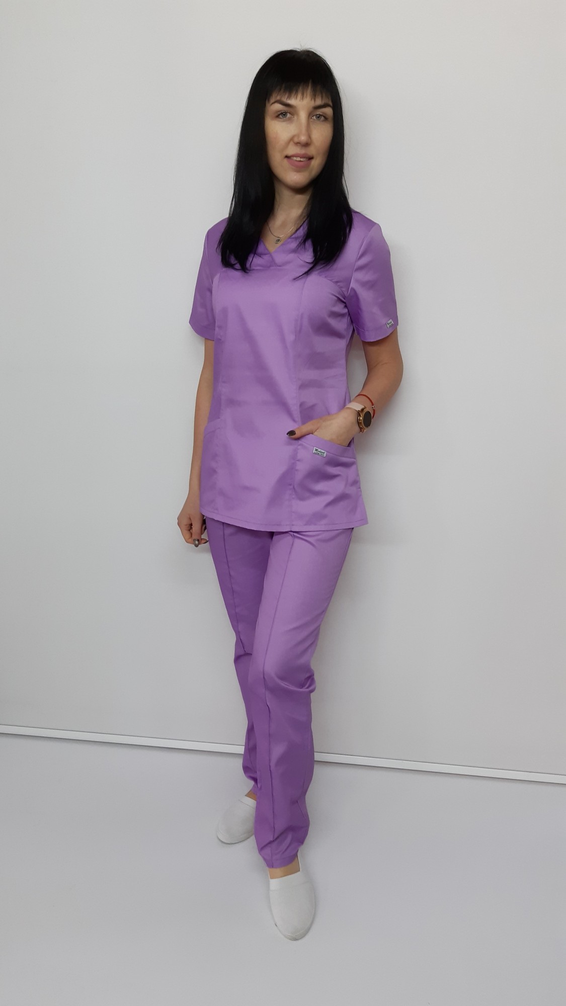 

Женский медицинский костюм Классик коттон короткий рукав Сиреневый, Женский медицинский костюм Классик коттон короткий рукав Сиреневый 44