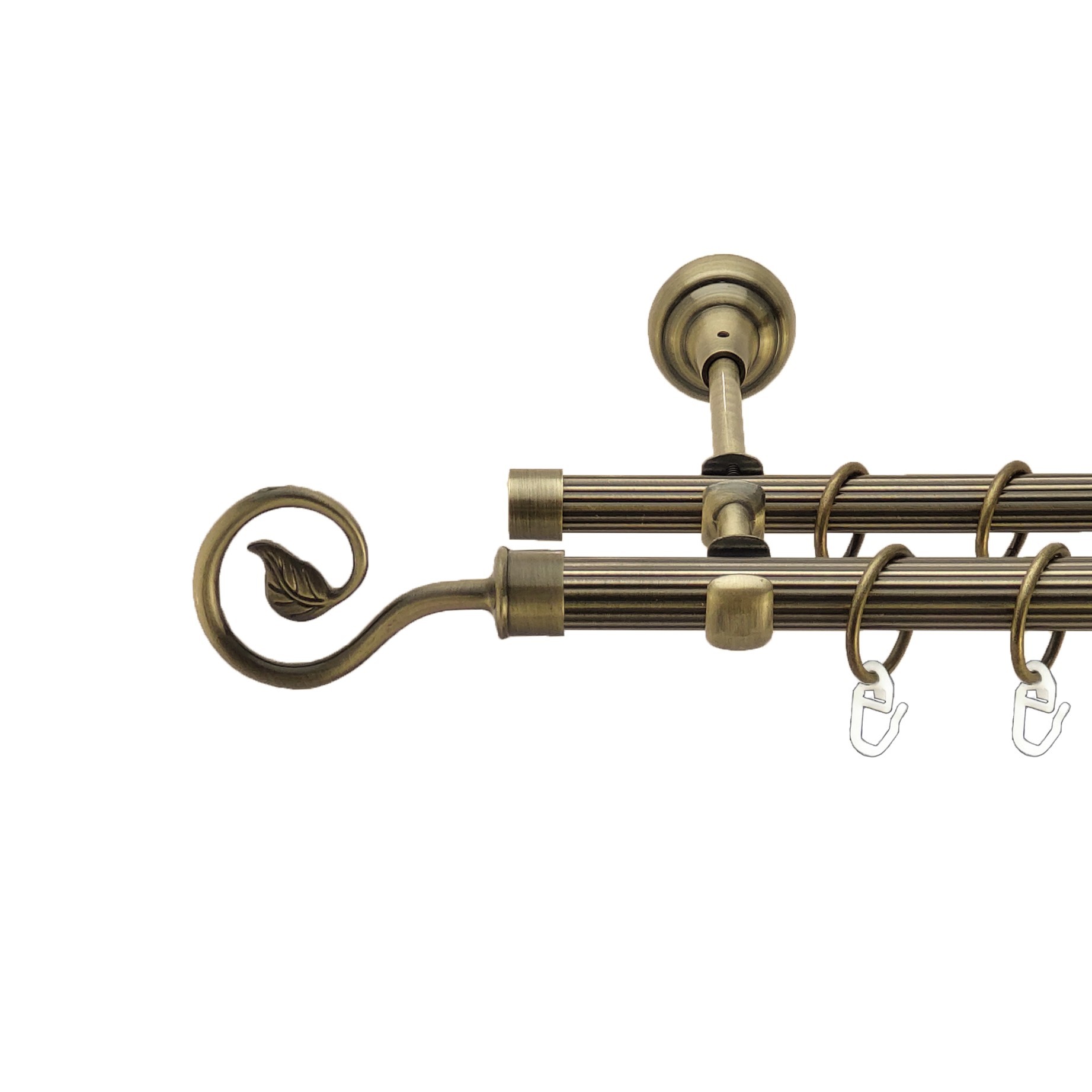 

Карниз Orvit Лукка металевий дворядний відкритий рифлена труба кільце металеве Антик 19\16 мм 240 см (00-00017361)