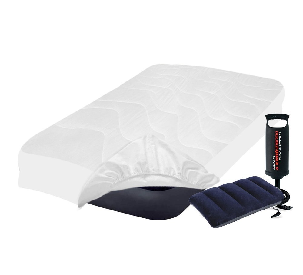 

Новинка 2020! Надувной матрас Intex Intex 64757-3 Classic Downy одноместный с подушкой, чехлом-наматрасником и ручным насосом (99х191х25) синий (in-64757-3)