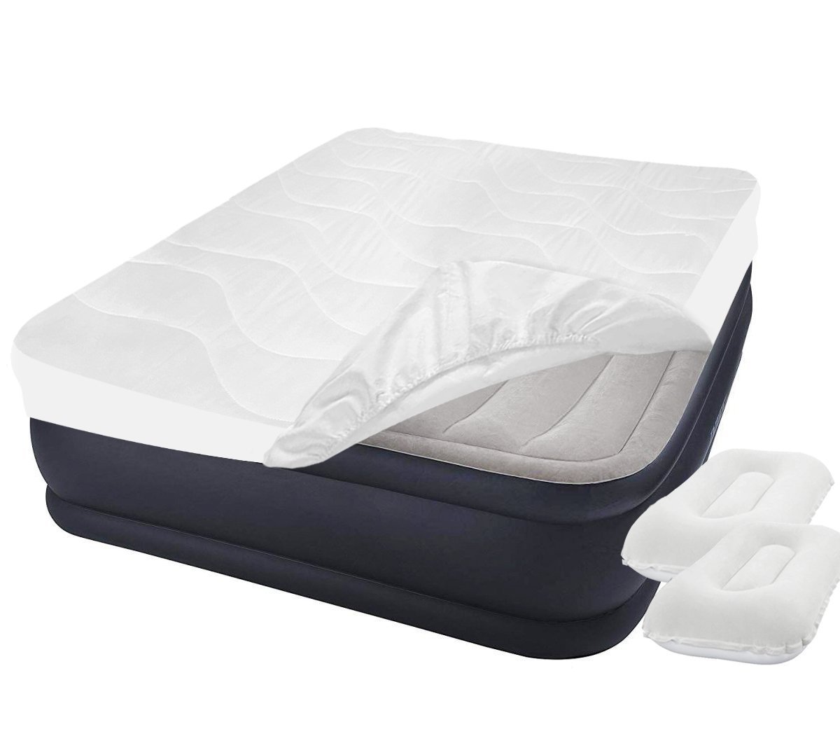 

Надувная двуспальная кровать Intex 64136-3 Deluxe Pillow Rest Raised Bed со встроенным электронасосом, наматрасником и подушками (152х203х42) серая (it-64136-3)