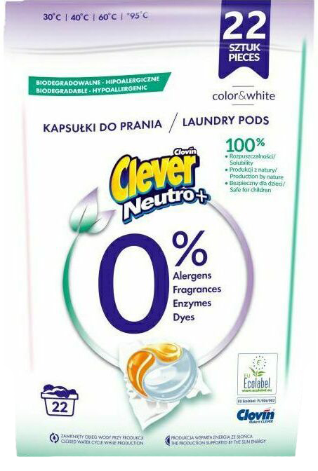 

Капсулы гелевые для стирки Clever Neutro + Color & White 3 камеры 22 шт