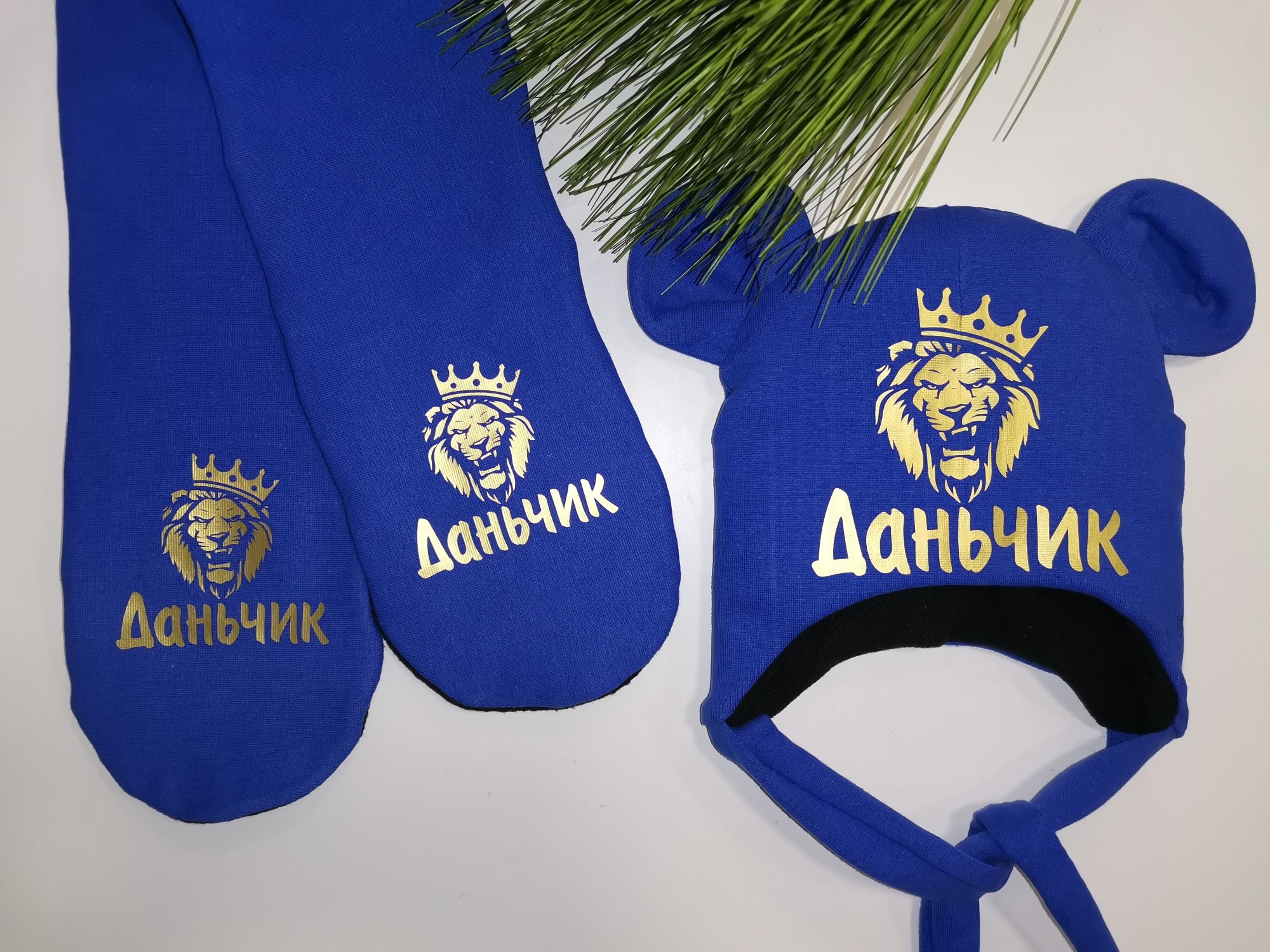 

Зимний набор шапочка и шарф Amika_brand с любой надписью размер 52-54 синий 035