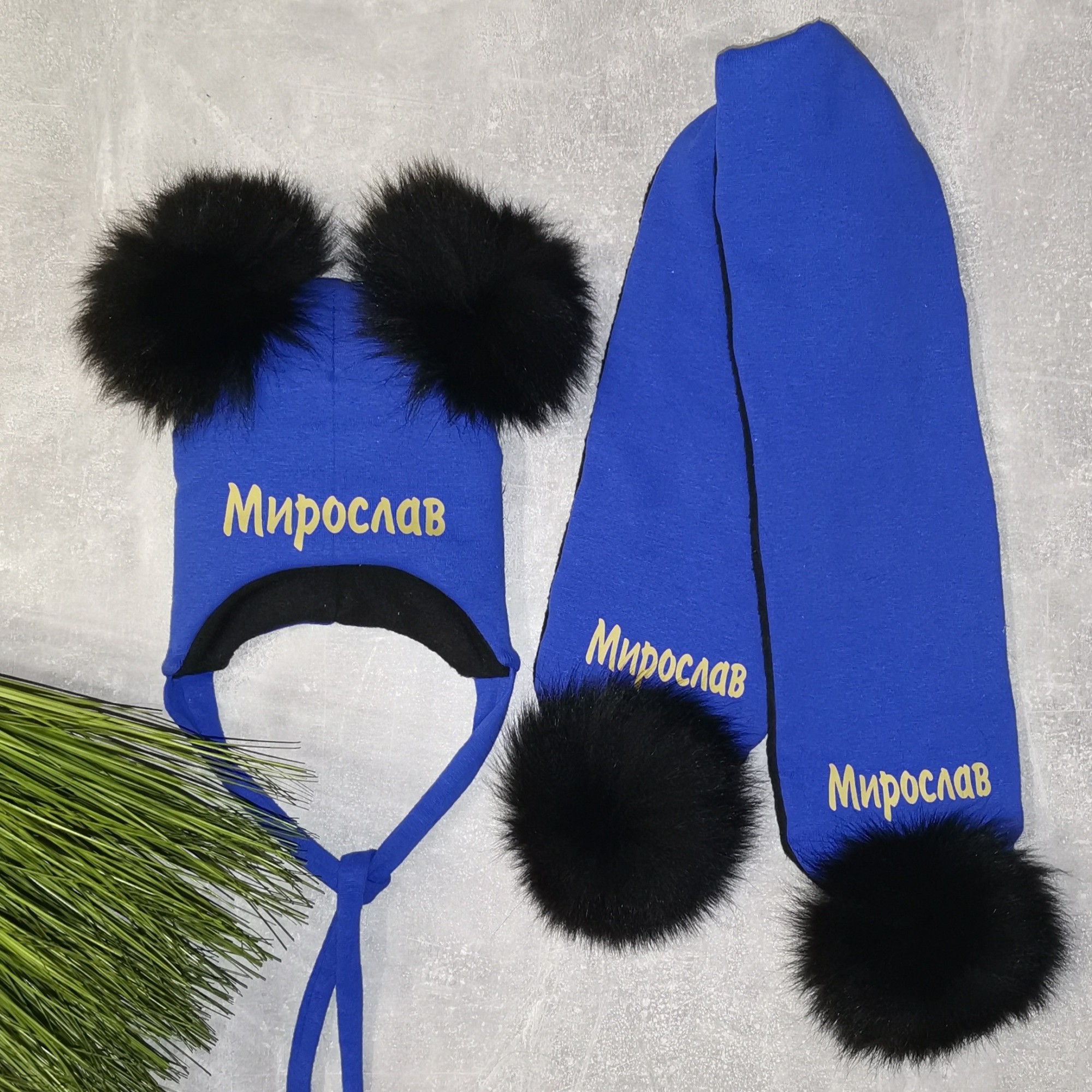 

Зимний набор шапочка и шарф Amika_brand с любой надписью размер 42-45 синий 0112