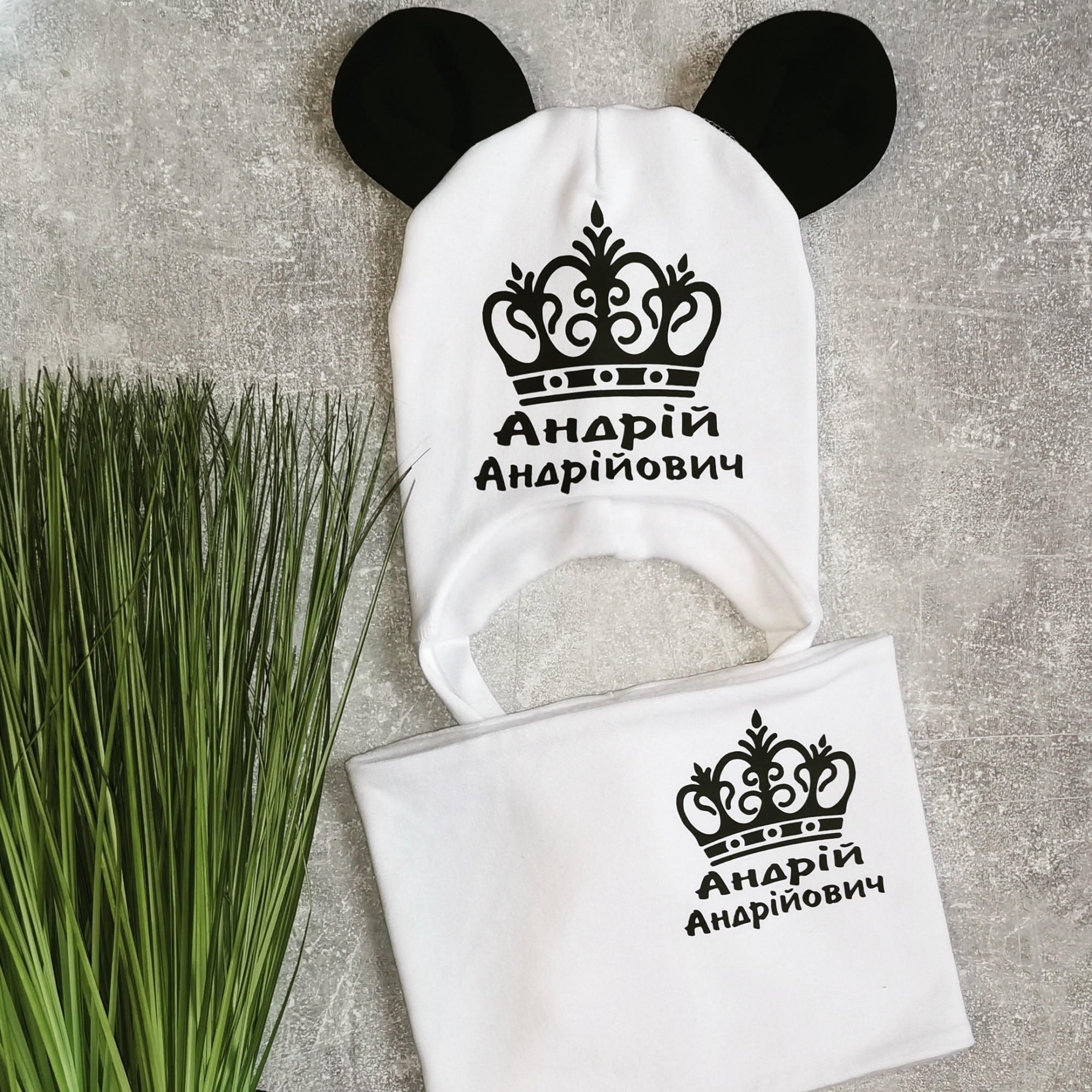 

Зимний набор шапочка и хомут Amika_brand с любой надписью размер 52-54 белый 0119