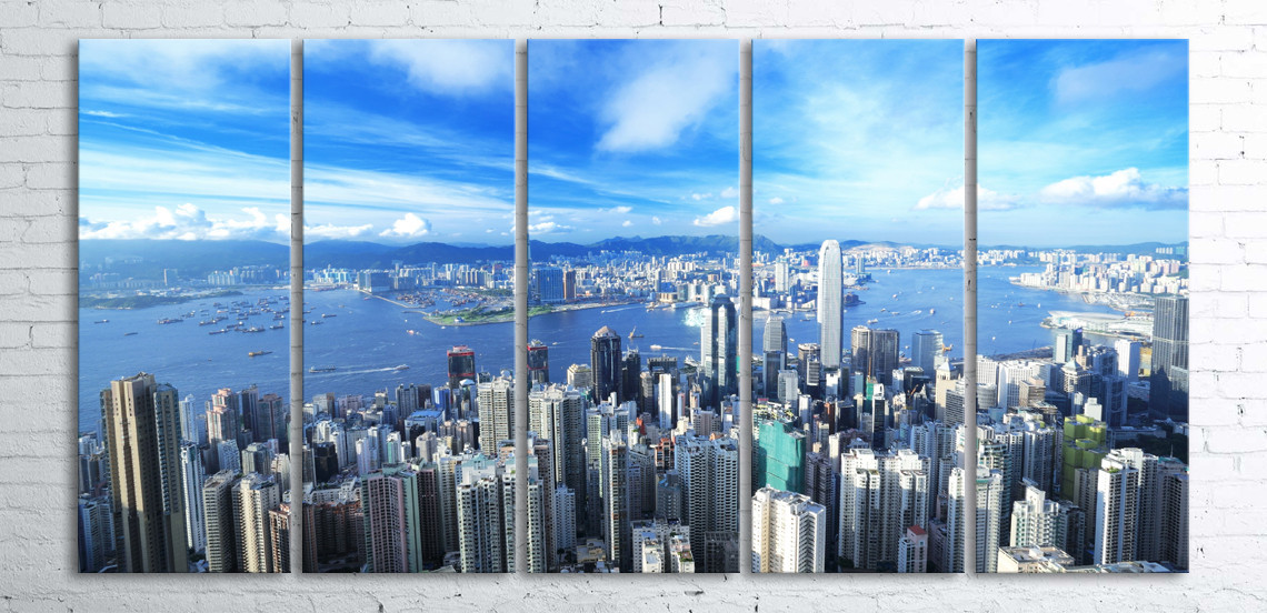 

Модульная картина на холсте 5 в 1 Гонконг 100х200 см
