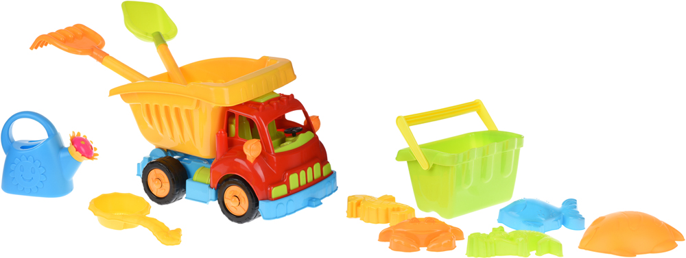 

Набор для игры с песком Same Toy Грузовик красная кабина/желтый кузов 11 предметов (968Ut-1)