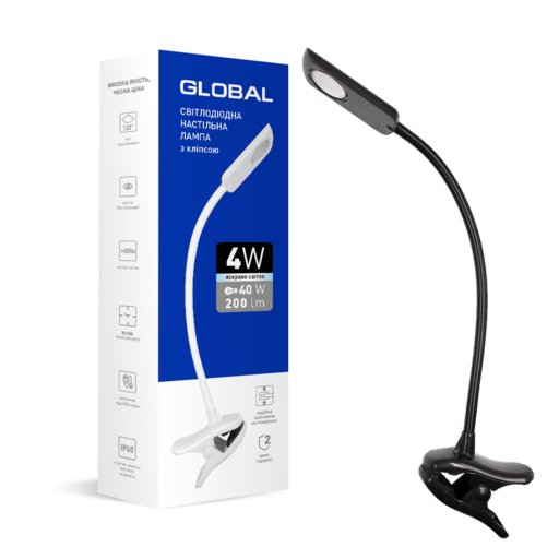 

Лампа настольная Maxus LED клипса Global 4W 4100K Черная (12009354)