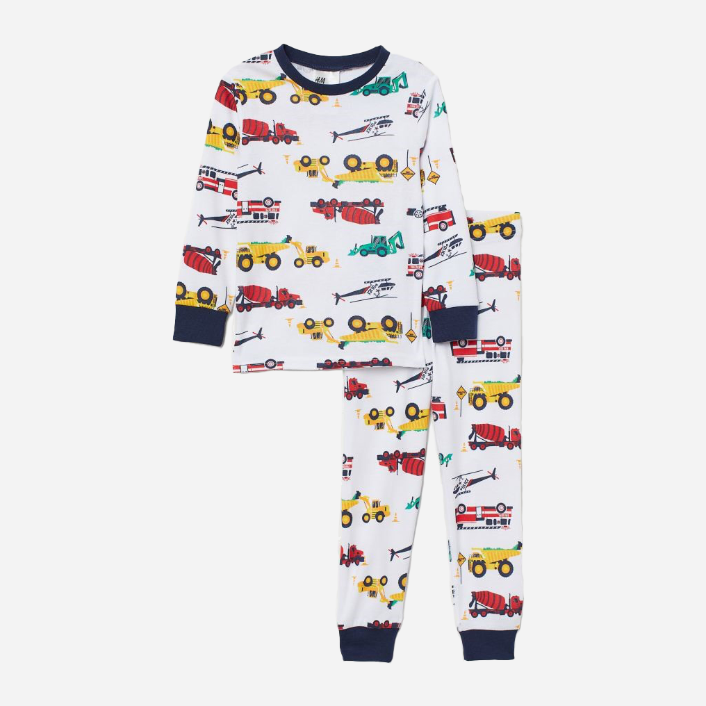 

Пижама (футболка с длинными рукавами + штаны) H&M 060730454 134-140 см Белый/Машинки (6666000165329)