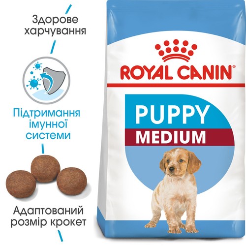 

Сухой корм для собак Royal Canin Medium Puppy 10 кг щенкам средних пород в возрасте до 12 месяцев