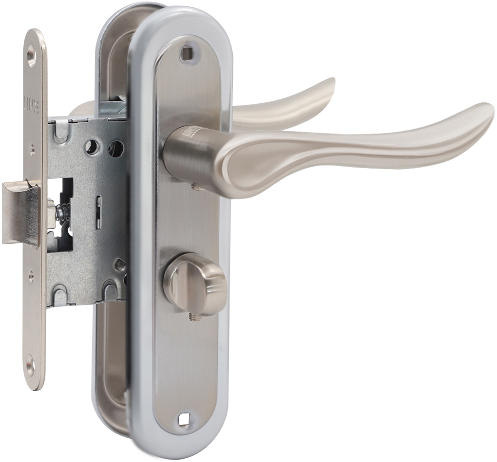 

Комплект Linde ручка на планке под WC с механизмом A-1295 WC SN/CP Матовый никель/полированный хром