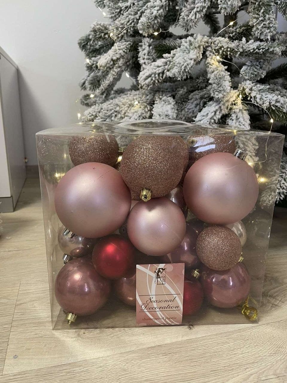 

Набор новогодних шариков 26 шт микс красно розовый