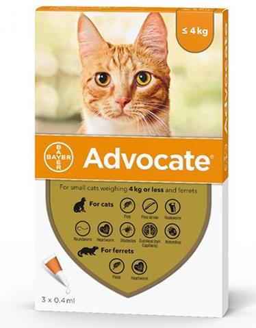 

Капли от глистов, блох и клещей для кошек весом до 4 кг Advocate 3 пипетки Bayer BGL-BY-38