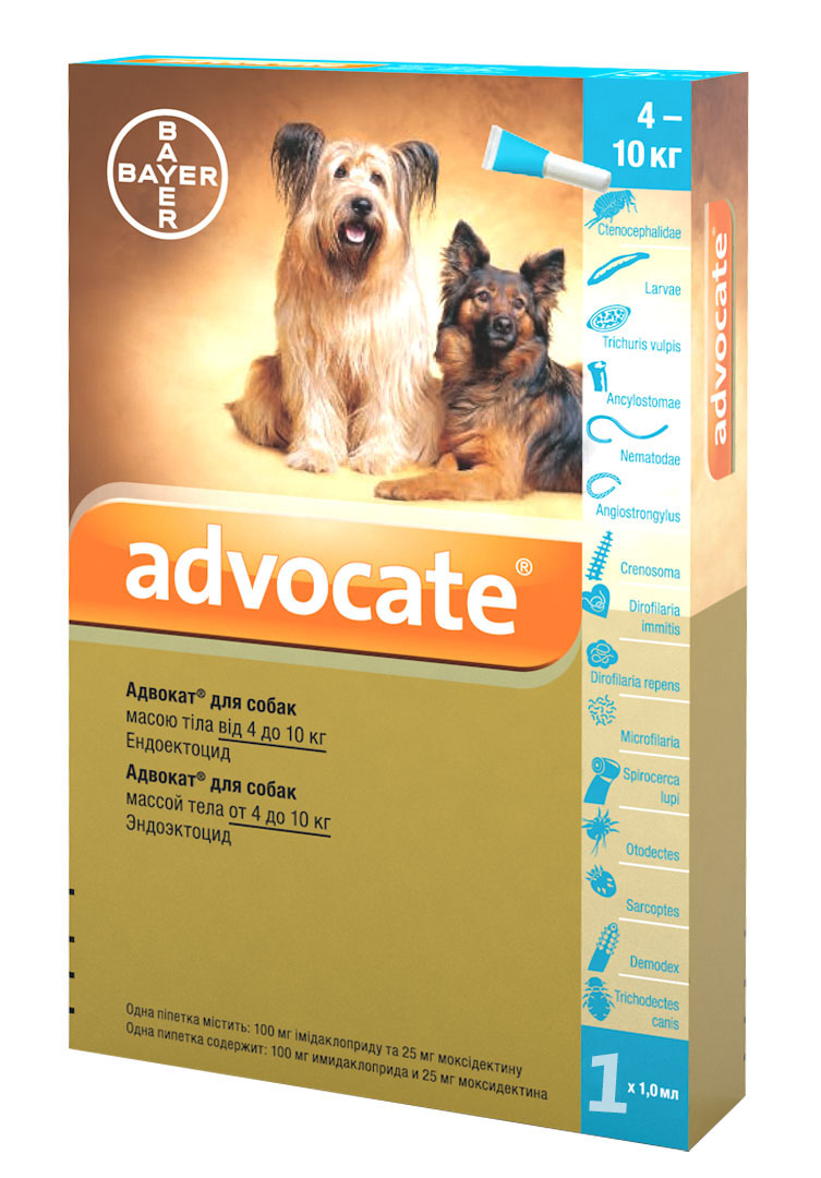 

Капли от глистов, блох для собак весом от 4 до 10 кг Advocate 1 пипетка Bayer BGL-BY-21
