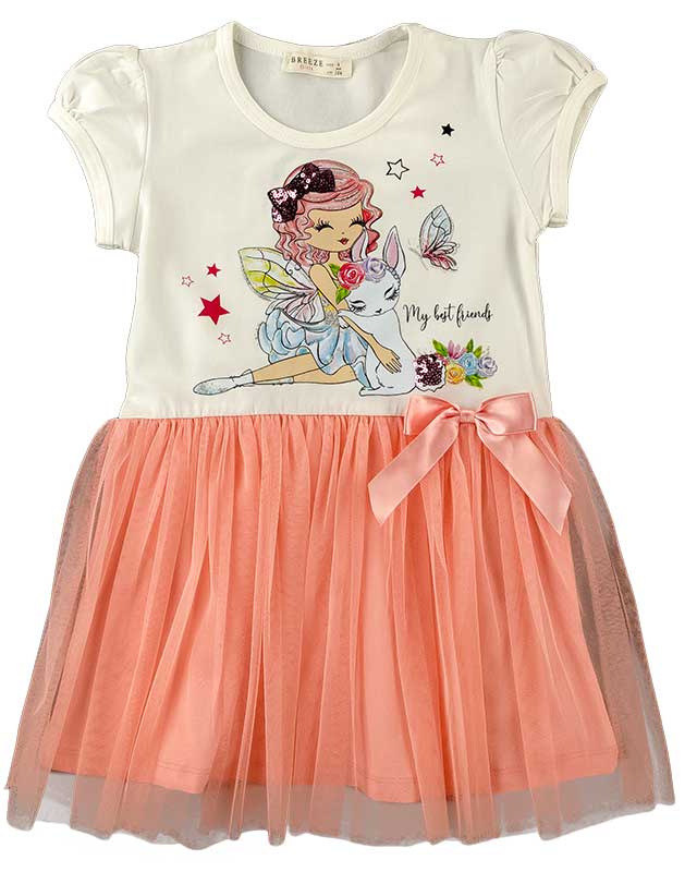 

Платье нарядное для девочки с коротким рукавом BREEZE (145863551130981) 98 см молочный/персиковый