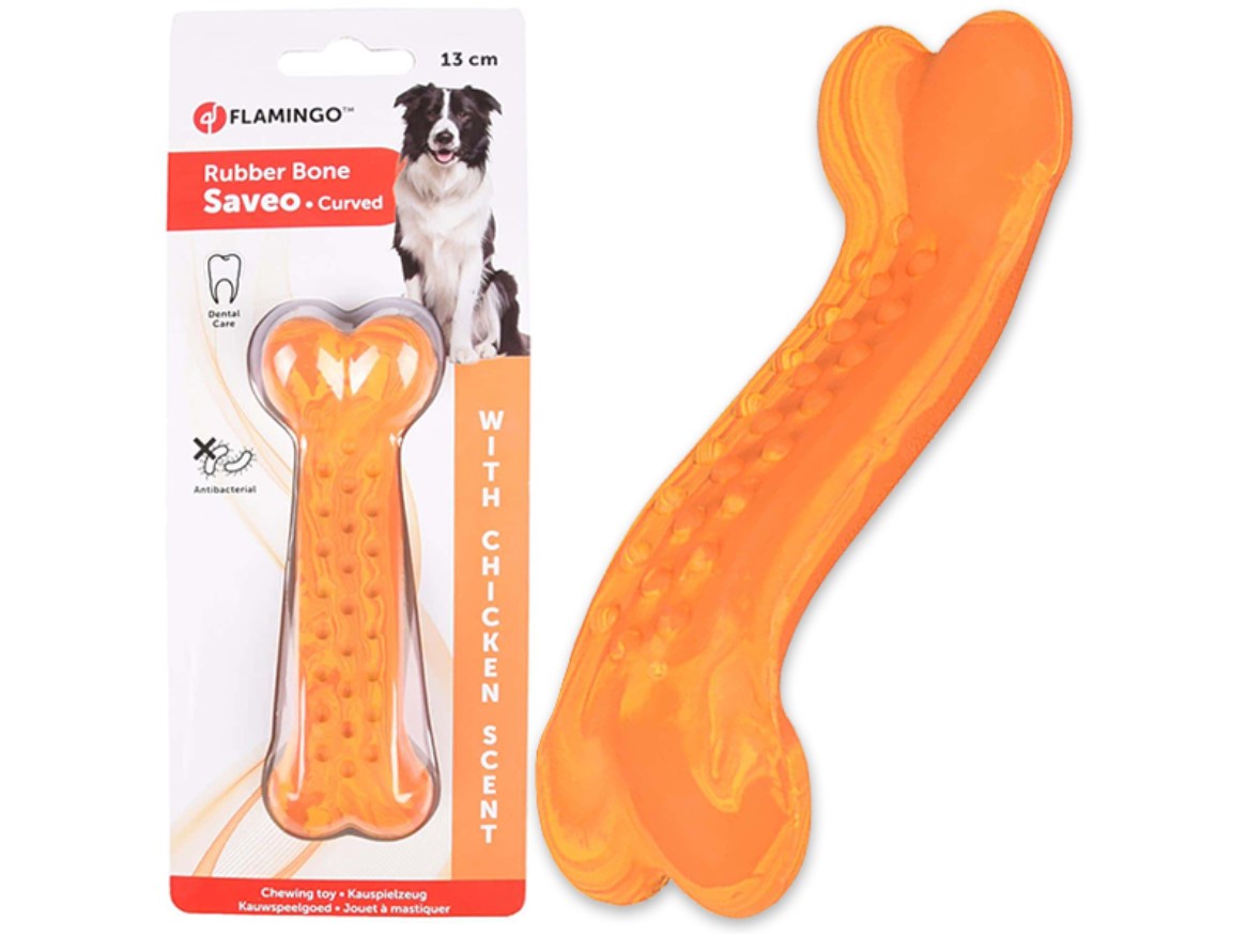 

Игрушка жевательная кость со вкусом курицы для собак Flamingo Rubber Saveo Curved Bone Chicken 13 x 4 см Flamingo BGL-KF-828