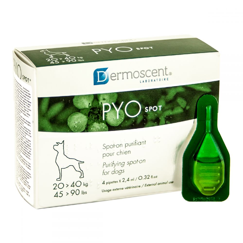 

Средство по уходу за кожей и шерстью собак весом от 20 до 40 кг Dermoscent PYOspot 4 пипетки по 2.4 мл Dermoscent® BGL-DE-26