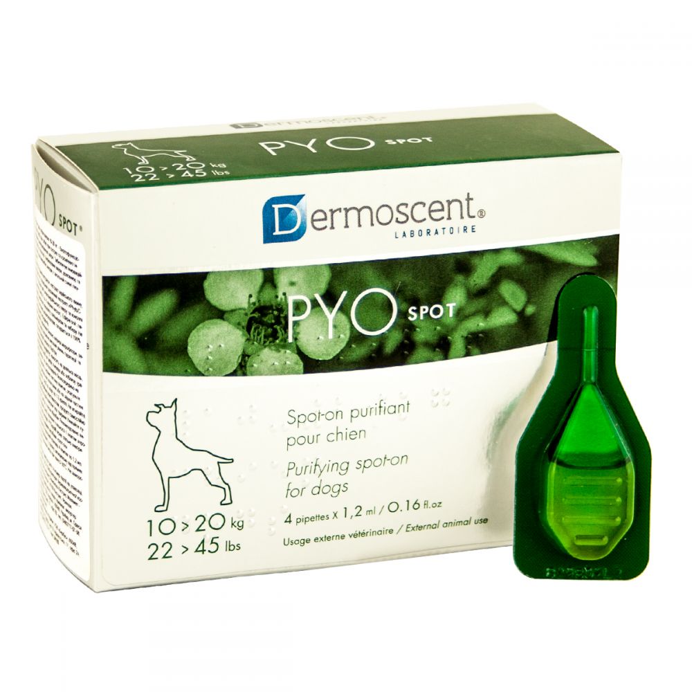 

Средство по уходу за кожей и шерстью собак весом от 10 до 20 кг Dermoscent PYOspot 4 пипетки по 1.2 мл Dermoscent® BGL-DE-25