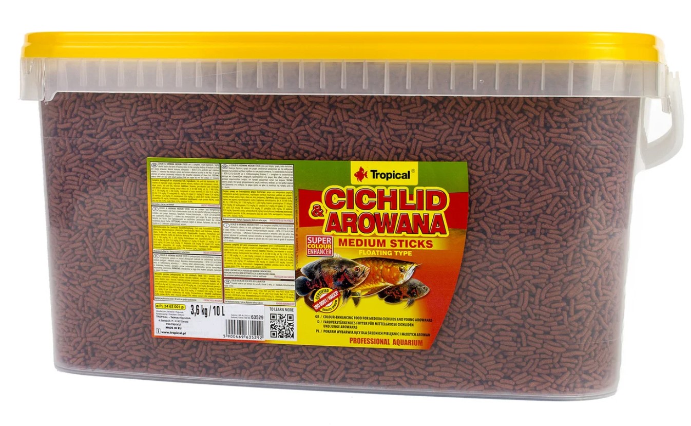 

Сухой корм для плотоядных цихлид в палочках Cichlid &Arowana Medium Sticks TROPICAL 10 л Tropical BGL-TL-54