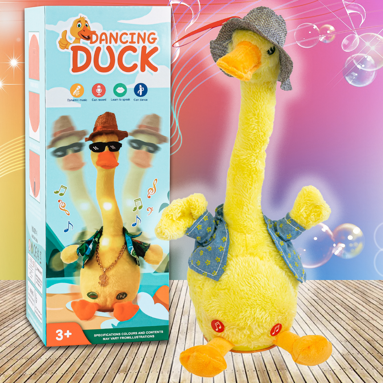 

Интерактивная игрушка – танцующая утка в шляпке, поёт и светится Dancing duck