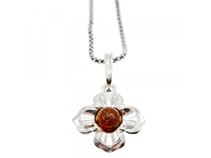 

Серебряная цепочка с кулоном янтарь Цветок Натуральный Sky Jewelry 002589