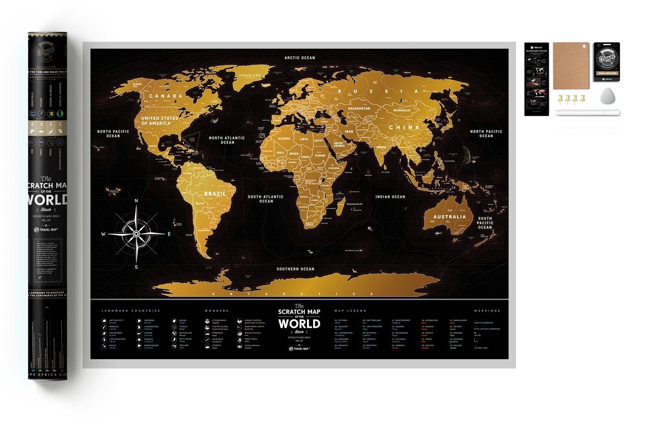

Скретч-карта мира 1DEA.me Travel Map Black World (BW) ENG 80*60 см