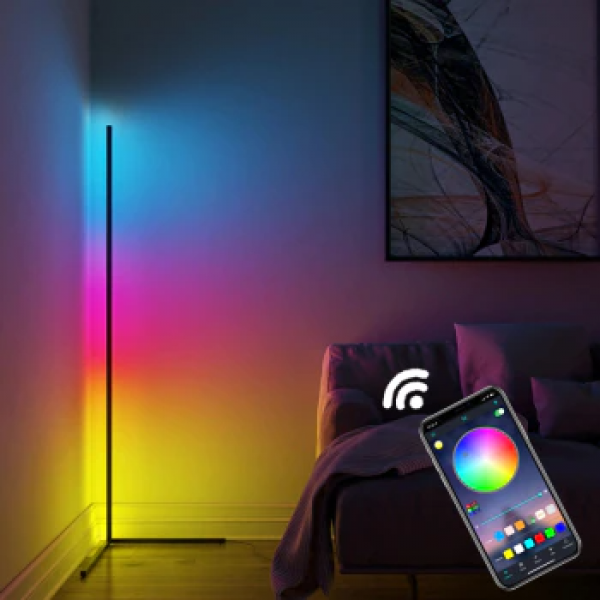 

Угловой LED торшер разноцветный RGB подсветкой высота 1.5 м изменение цвета со смартфона или 22 кнопки на пульте