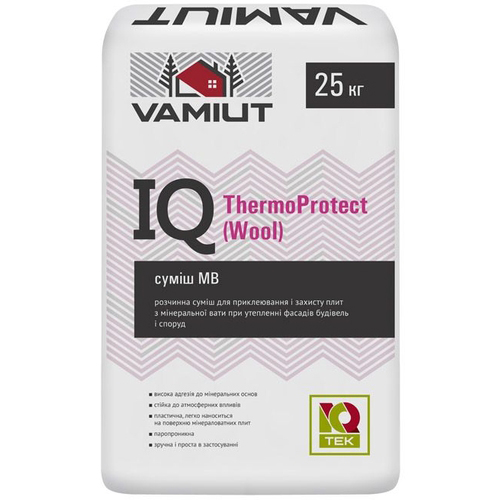 

Для приклеивания и армирования МВ утеплителя Vamiut IQ ThermoProtect WOOL белый 25кг