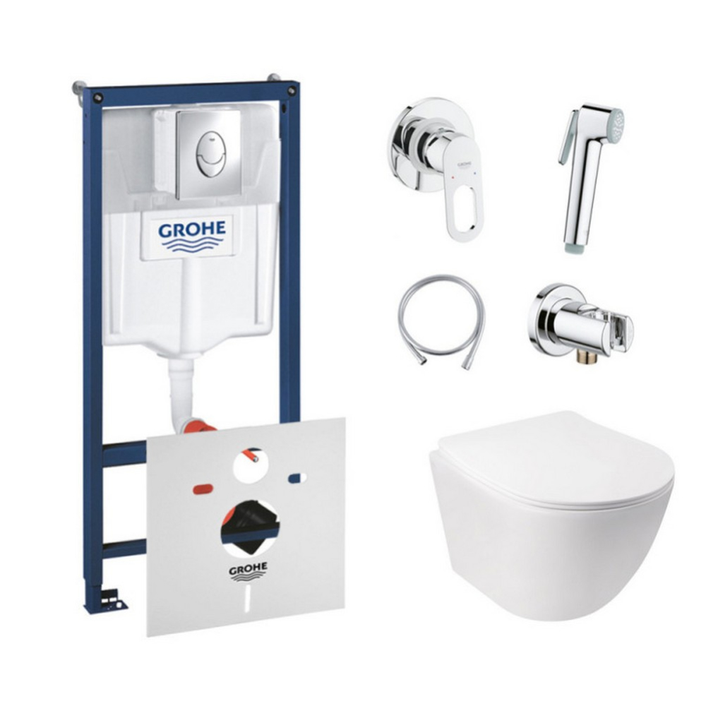 

Комплект інсталяція Grohe Rapid SL 38721001 + унітаз з сидінням Qtap Jay QT07335176W + набір для гігієнічного душу зі змішувачем Grohe BauLoop 111042 (38721001QT07335176W111042)