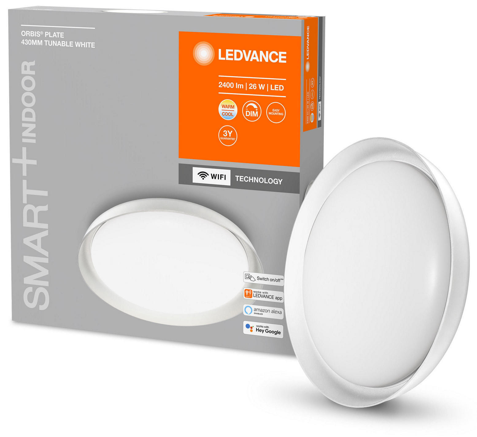 

Светильник потолочный LEDVANCE SMART + WIFI ORBIS Plate 430 WT 26W/3000 - 6500 K 2400 lm (4058075486447)