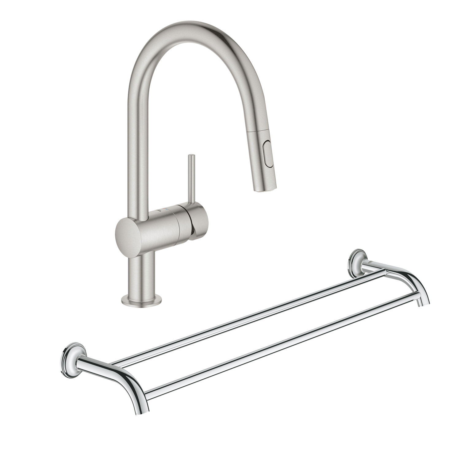 

Набор Grohe смеситель для кухни с выдвижным изливом Minta 32321DC2 + полотенцедержатель Essentials Authentic 40654001 (32321DC240654001)