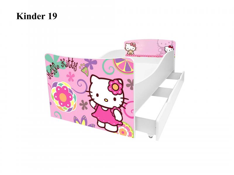 

Детская кровать с ящиком Viorina-Deko Kinder-19 Хелло Китти + белый 70х140