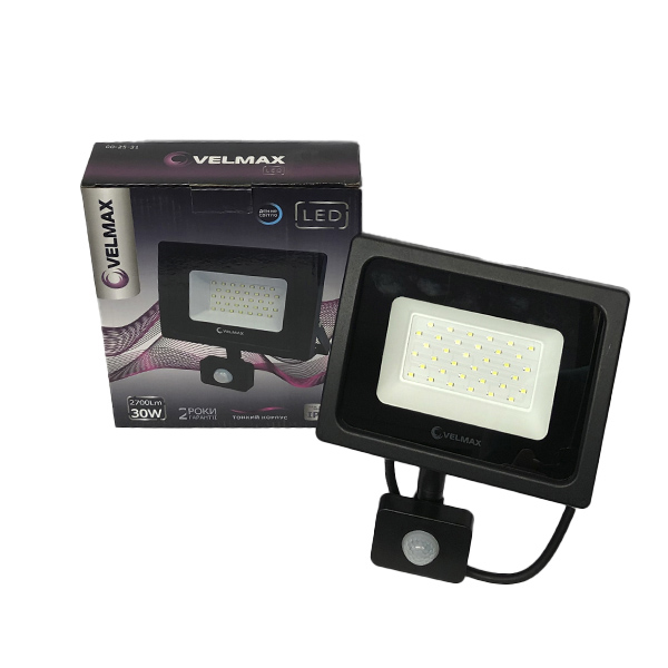 

Прожектор светодиодный с датчиком движения LED Velmax, 30W, LED, 2700Lm, 6200К (4426)