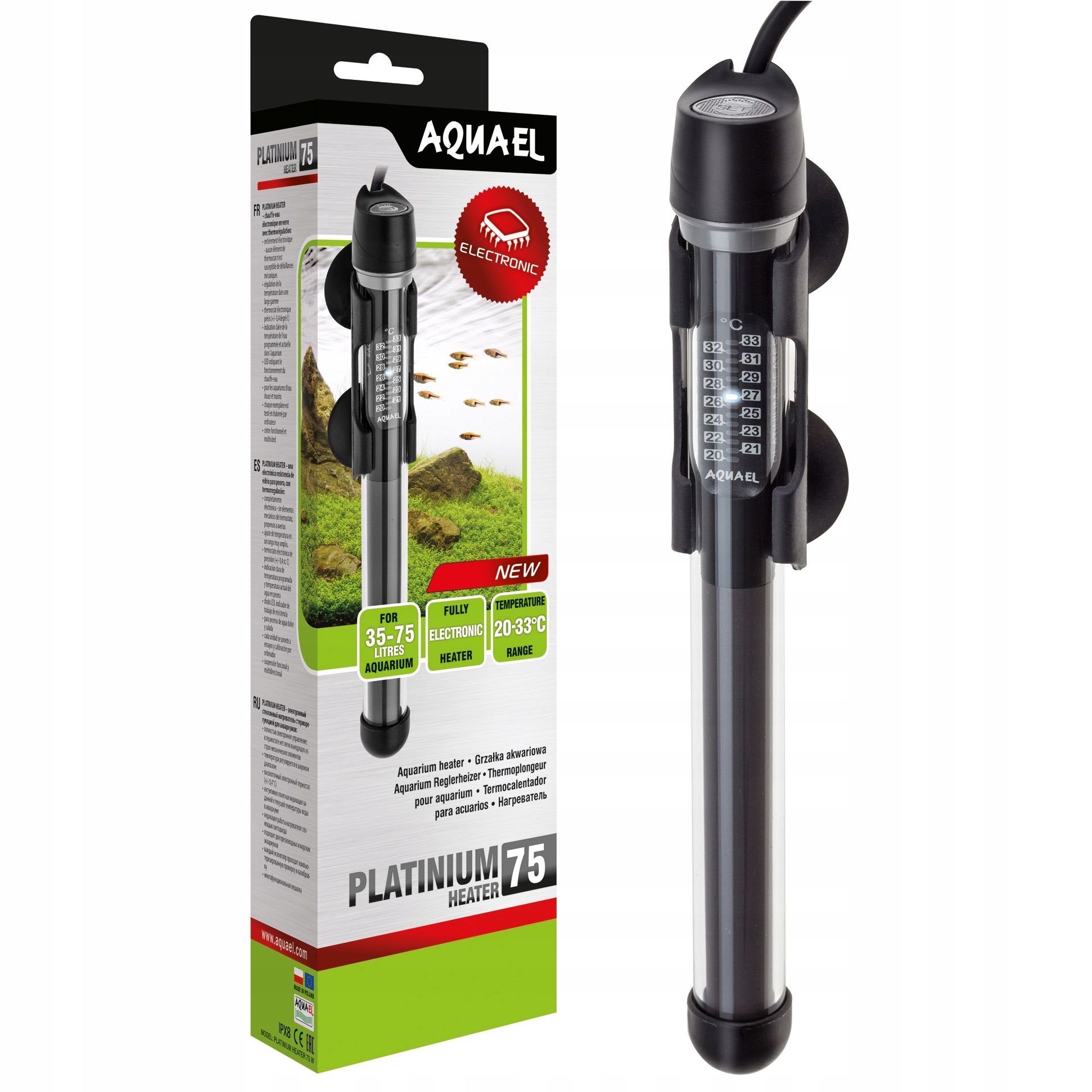 

Обогреватель для аквариума PLATINUM AQUAEL 75 Вт - 22.5 см Aquael BGL-AE-70