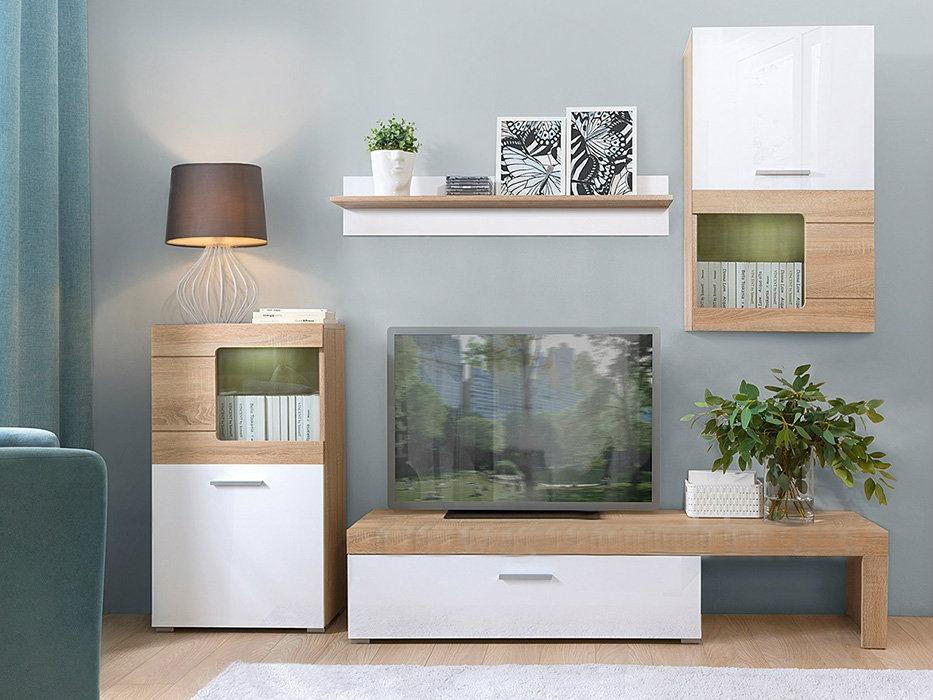 

Гостиная стенка под ТВ Пола Gerbor 214×39х180 дуб сонома/белый