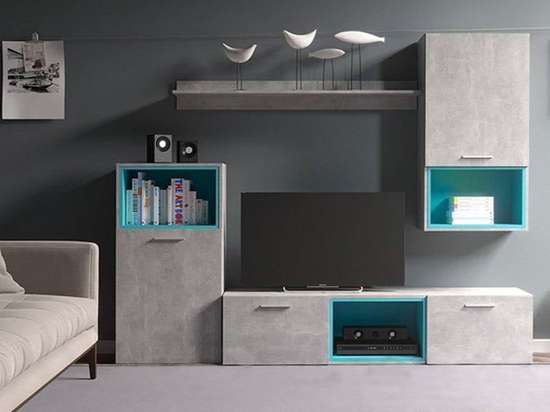 

Гостиная стенка под ТВ Колибри Gerbor 215х42х175.5 ательер светлый/антрацит